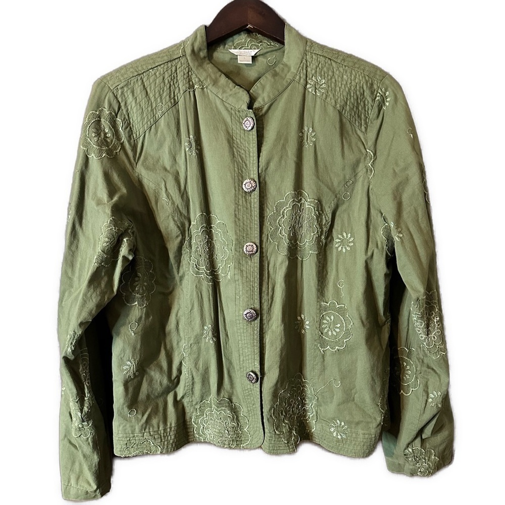 Christopher & Banks Green Floral Embroidered Jacket Size Large